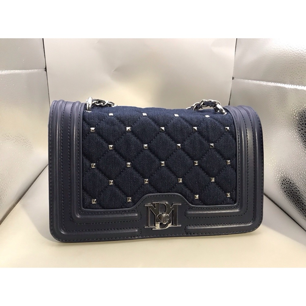 Badgley Mischka Denim Diamond Quilted‎ Crossbody Bag Purse w/Faux Pearls-NWT